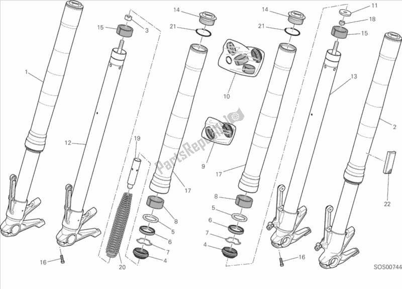 All parts for the Front Fork of the Ducati Monster 821 USA 2018